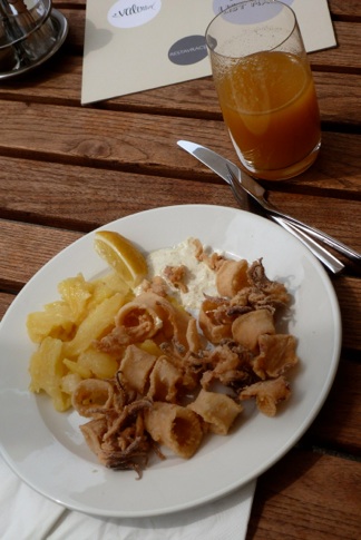 Calamari and potato salad.